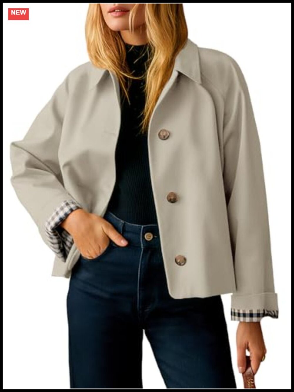 Cropped Trench Coat Women Lightweight Windproof Single Breasted Lapel Long